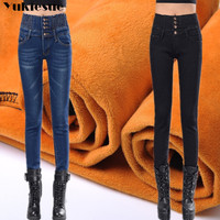 Damskie zimowe dżinsy wysokiej talii spodnie obcisłe podszyty polarem w pasie Jeggings Casual Plus rozmiar dżinsy dla kobiet ocieplane dżinsy 3